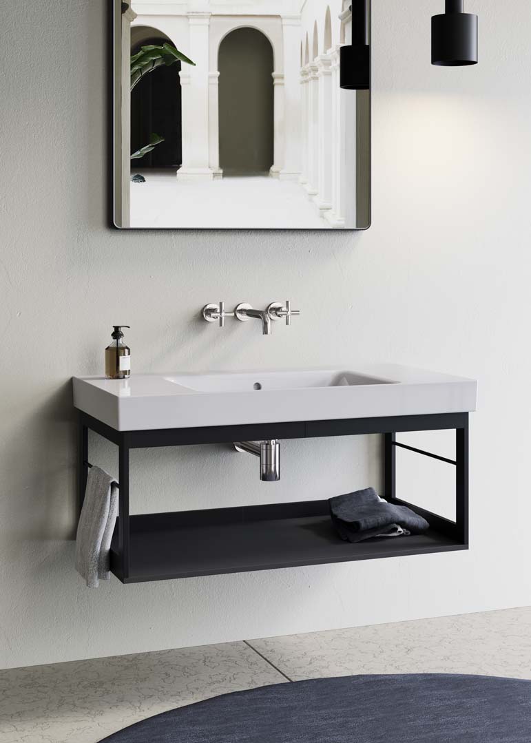 Lavabo_Nubes_100x50_con_piani_su_struttura_alluminio - GSI ceramica